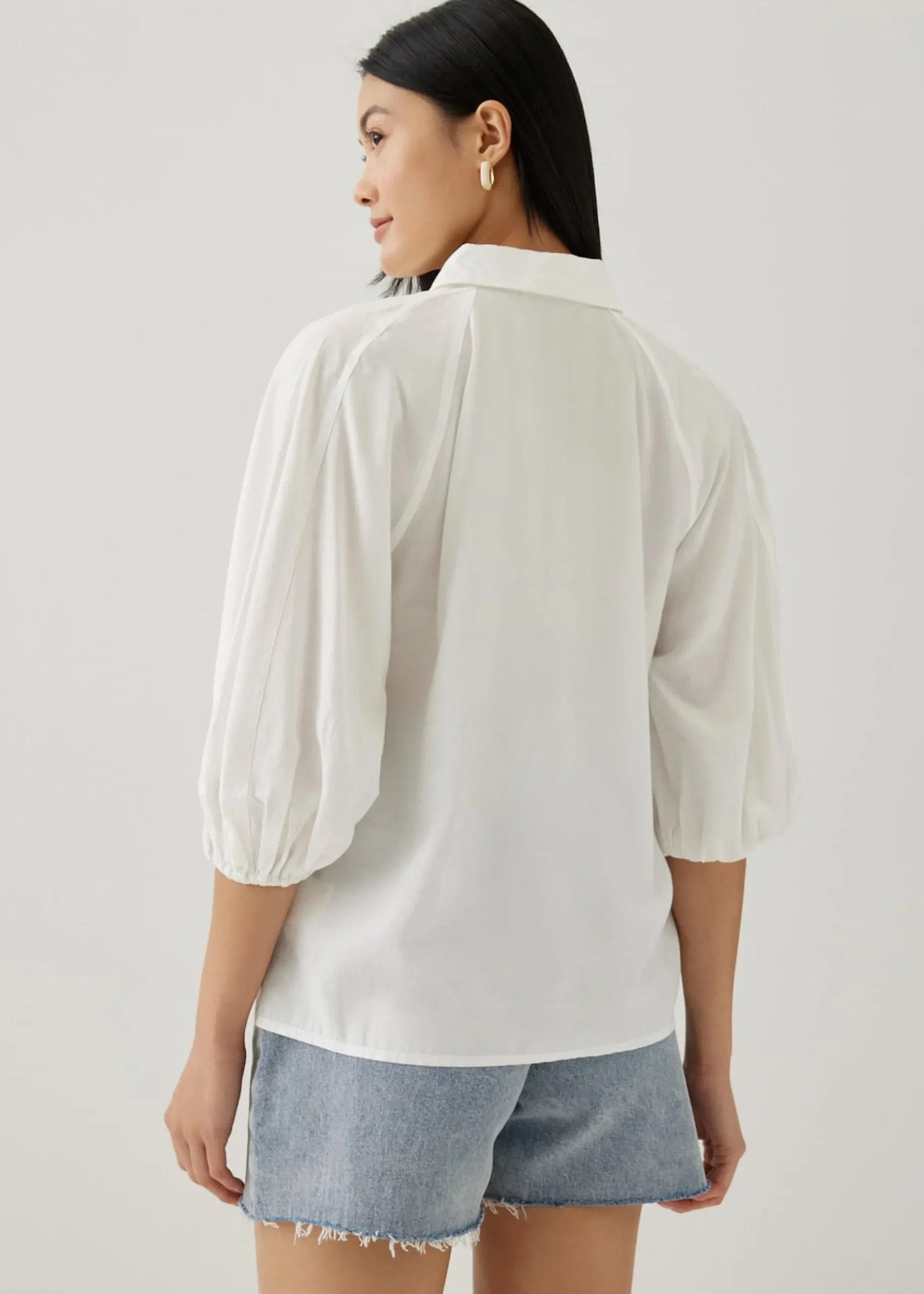Rozette Collared Puff Sleeve Shirt