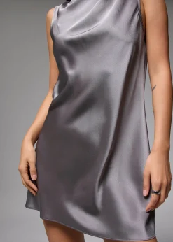 Ruched Mock Neck Shift Mini Dress