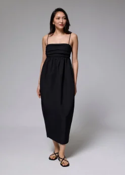 Ruched Straight Neck Tulip Maxi Dress
