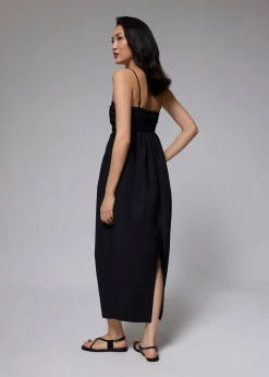 Ruched Straight Neck Tulip Maxi Dress