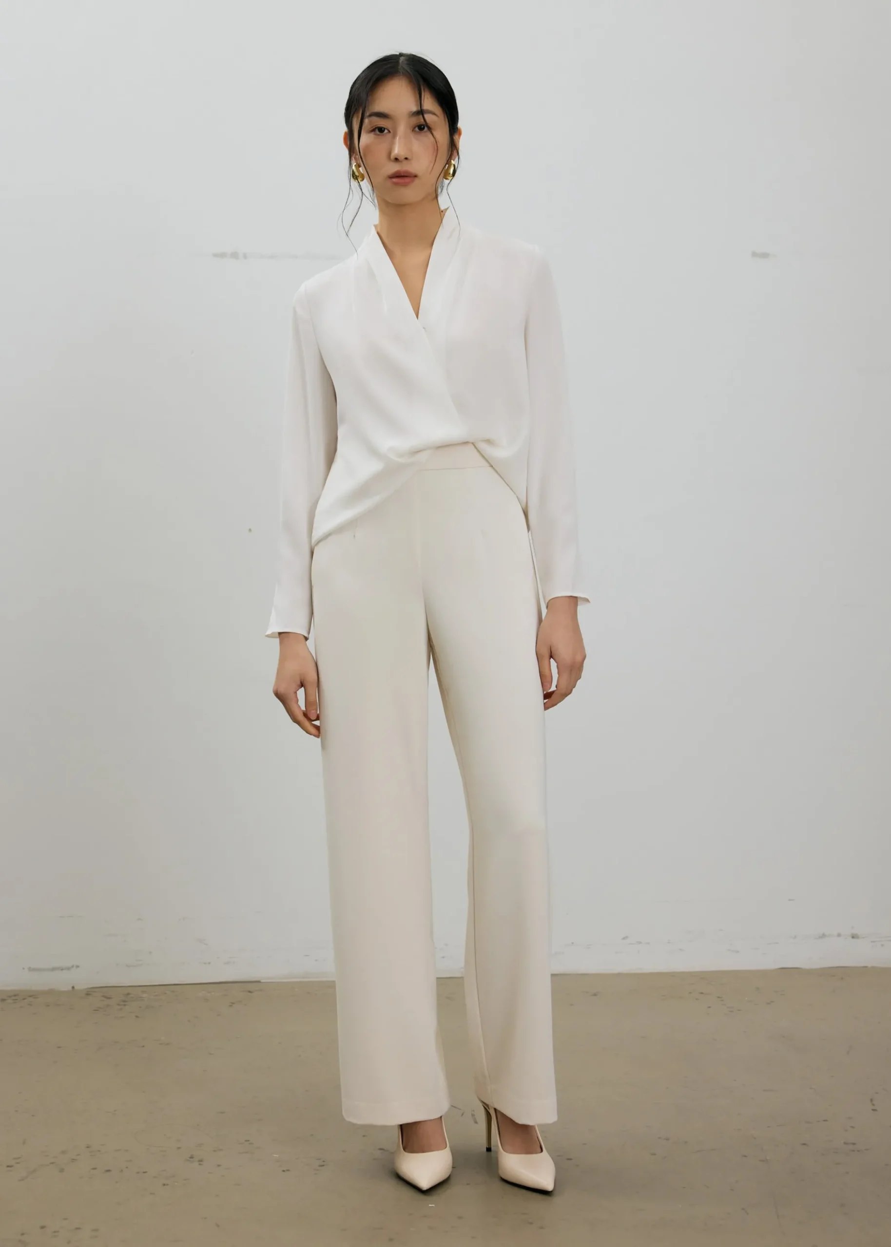 RuchedReady® Ada V-neck Satin Wrap Blouse