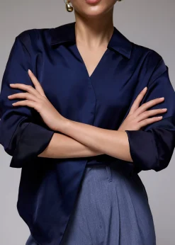 RuchedReady® Satin Notch Collar Blouse
