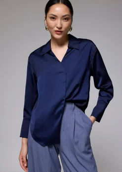 RuchedReady® Satin Notch Collar Blouse