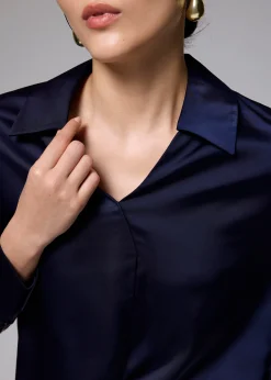 RuchedReady® Satin Notch Collar Blouse