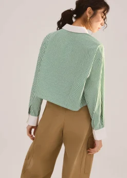RuchedReady® Striped Cotton Collared Boxy Button Down Top
