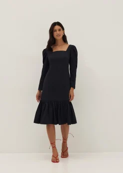 Ruffle Square Neck Flare Midi Dress