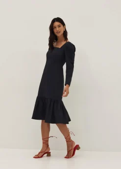 Ruffle Square Neck Flare Midi Dress