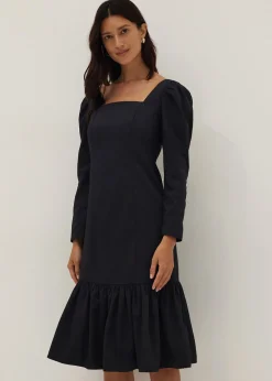 Ruffle Square Neck Flare Midi Dress