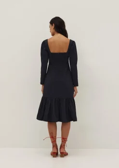 Ruffle Square Neck Flare Midi Dress