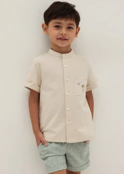Rylan Unisex Embroidered Mandarin Collar Shirt in Humble Abode