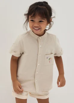 Rylan Unisex Embroidered Mandarin Collar Shirt in Humble Abode