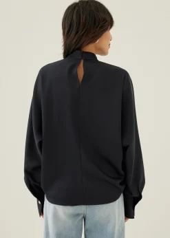 Sally Satin V-neck Batwing Blouse
