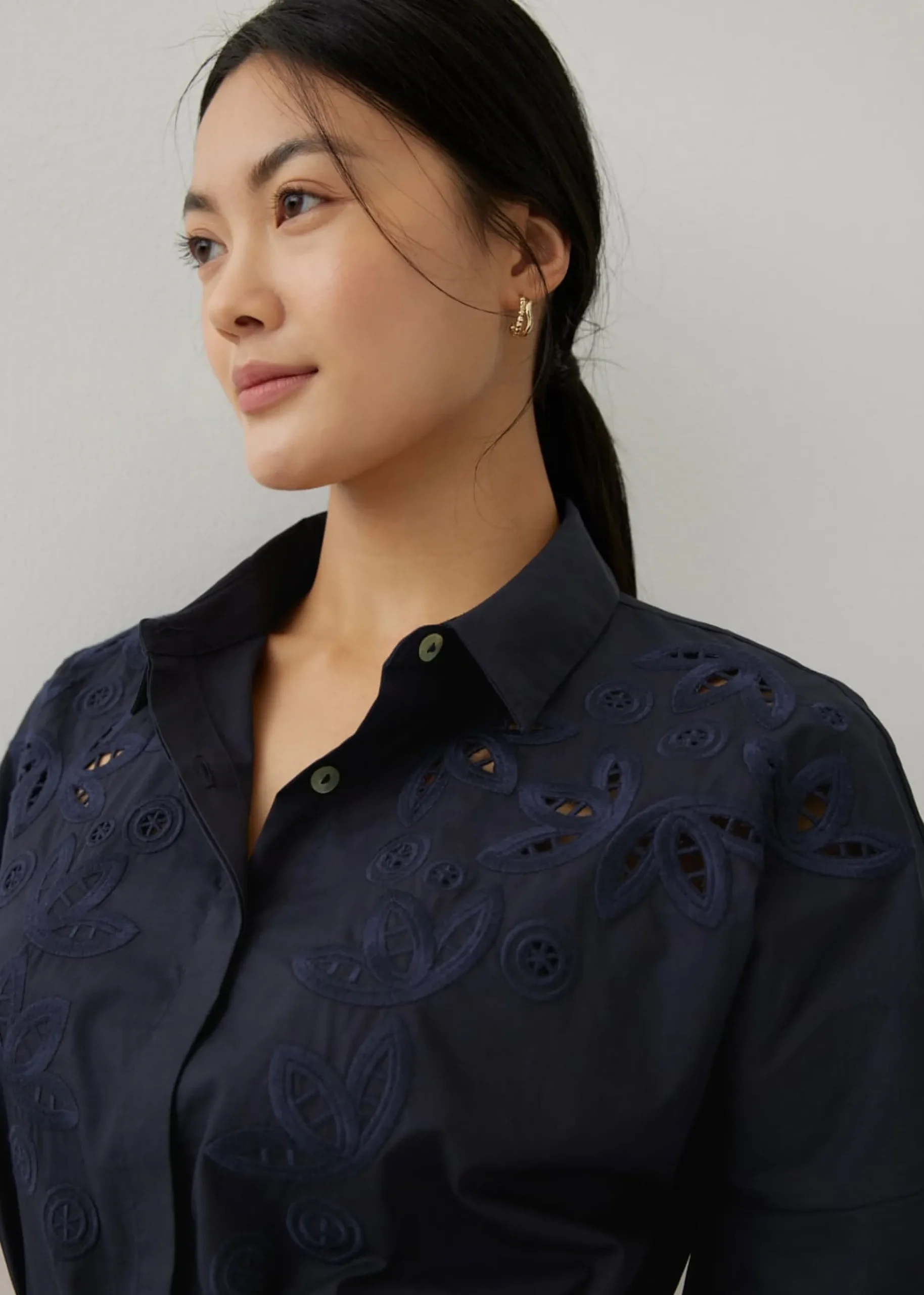 Sansa Openwork Embroidered Shirt Dress
