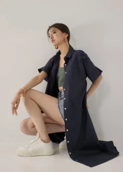 Sansa Openwork Embroidered Shirt Dress