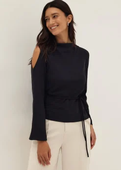 Satin Cowl Neck Long Sleeve Top