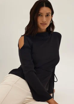 Satin Cowl Neck Long Sleeve Top