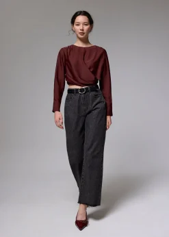 Satin Crop Drape Blouse