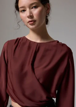 Satin Crop Drape Blouse