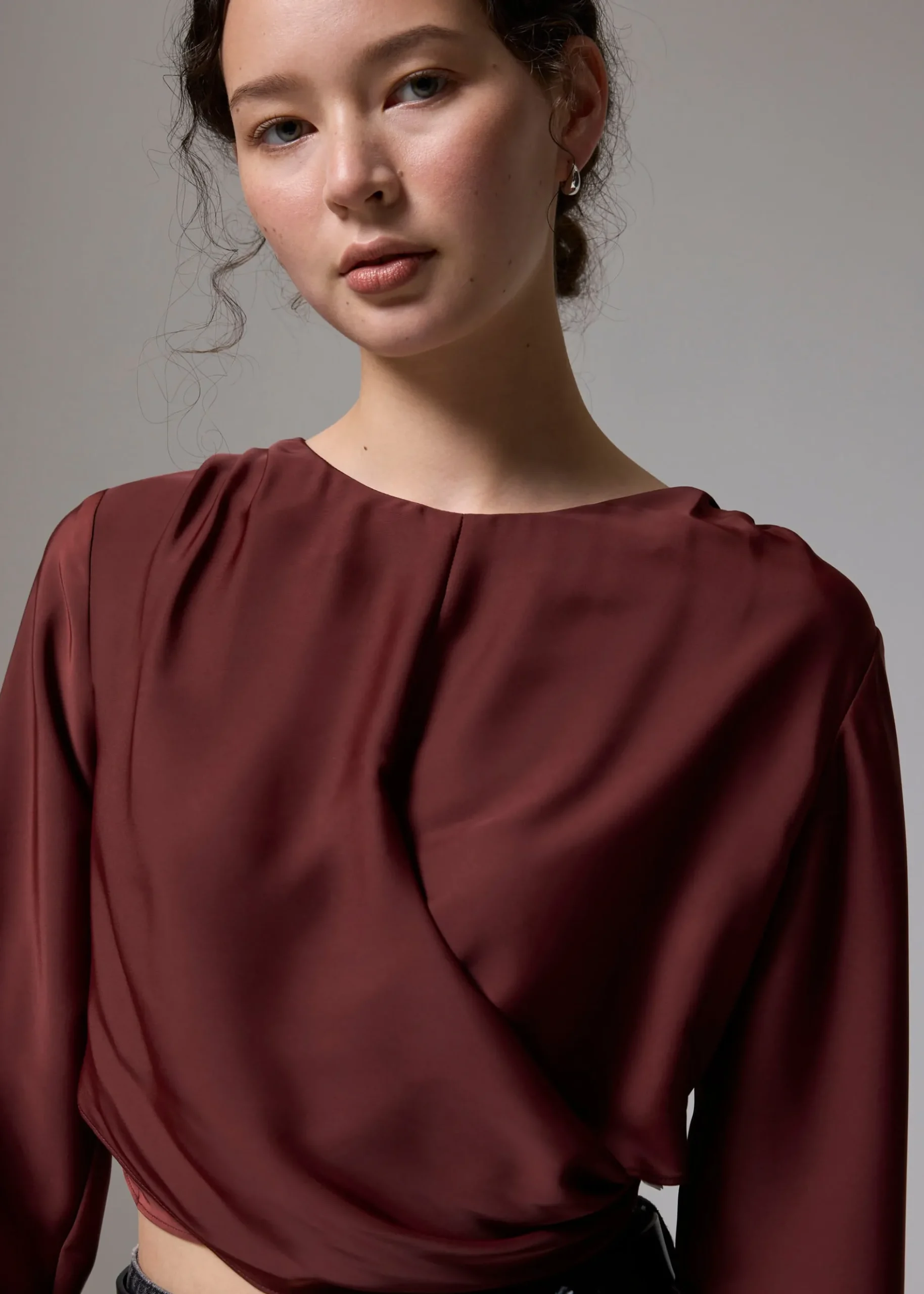 Satin Crop Drape Blouse