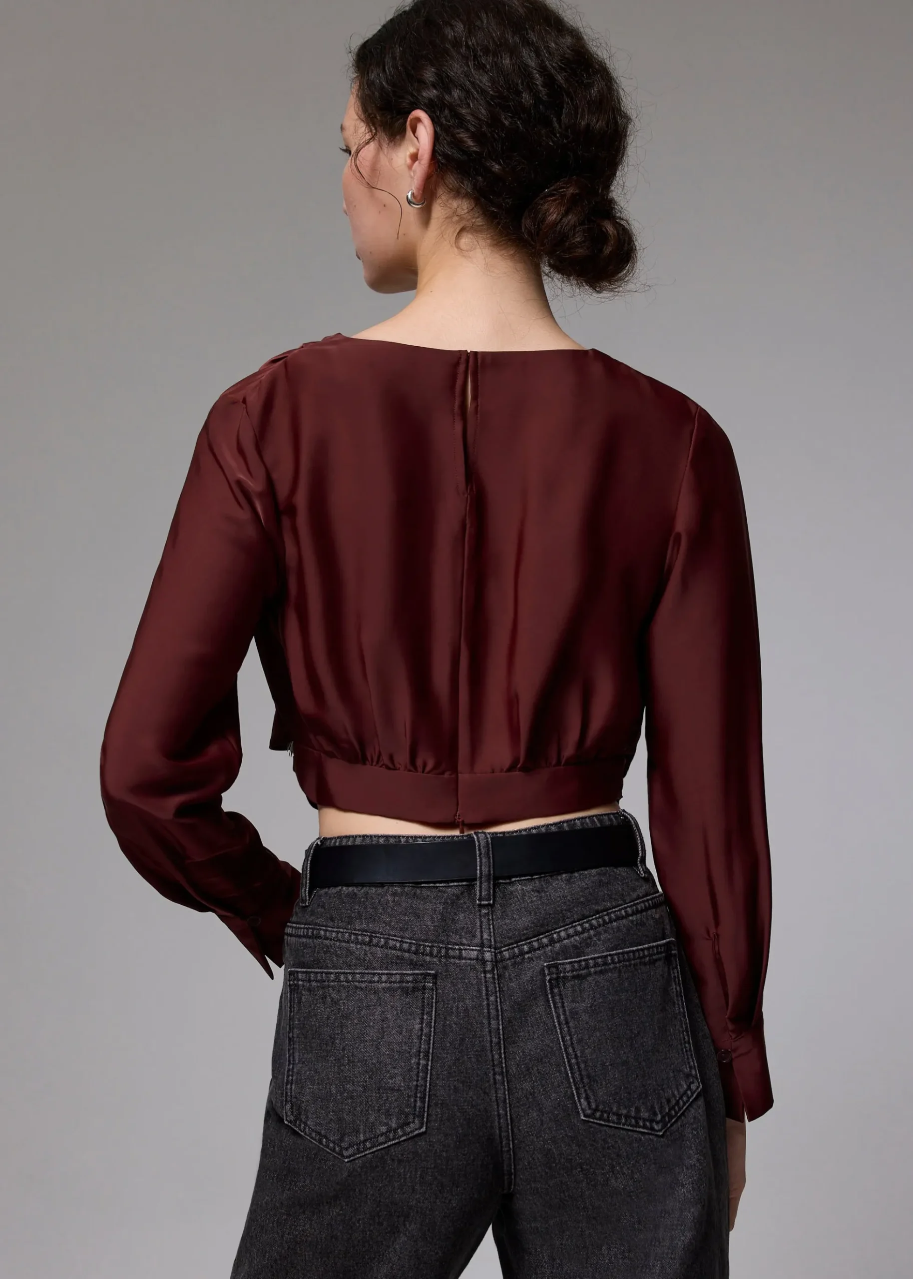Satin Crop Drape Blouse