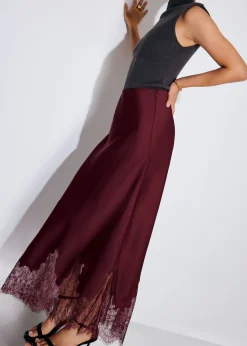 Satin Lace Trim Column Midaxi Skirt