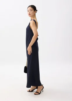 Satin Padded Drape Maxi Dress