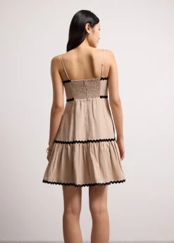 Scallop Trim Straight Neck Mini Dress