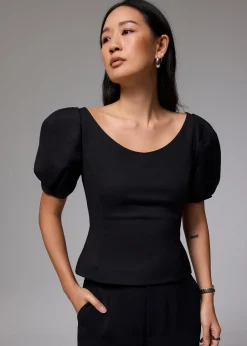 Scoop Neck Fitted Puff Sleeve Top