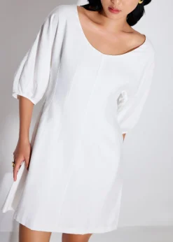 Scoop Neck Puff Sleeve A-Line Mini Dress