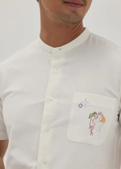 Scout Unisex Embroidered Mandarin Collar Shirt in Humble Abode