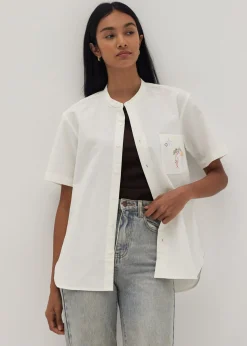 Scout Unisex Embroidered Mandarin Collar Shirt in Humble Abode