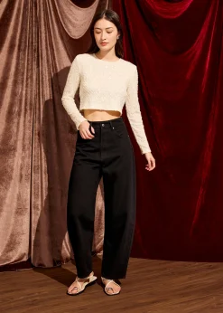 Sequin Crop Long Sleeve Top