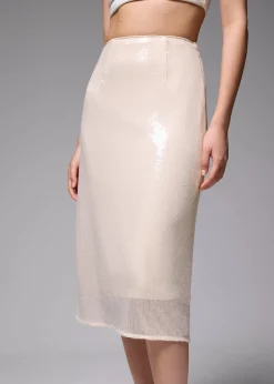 Sequin High Waist Column Midi Skirt