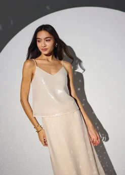 Sequin High Waist Column Midi Skirt