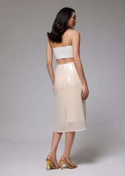 Sequin High Waist Column Midi Skirt