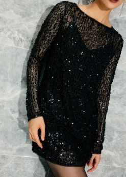 Sequinned Boat Neck Shift Mini Dress