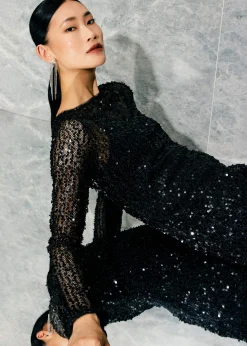 Sequinned Boat Neck Shift Mini Dress