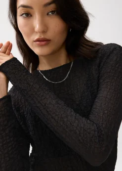 Sheer Crinkled Long Sleeve Top