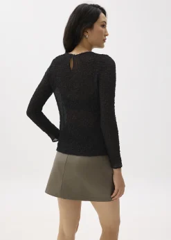 Sheer Crinkled Long Sleeve Top