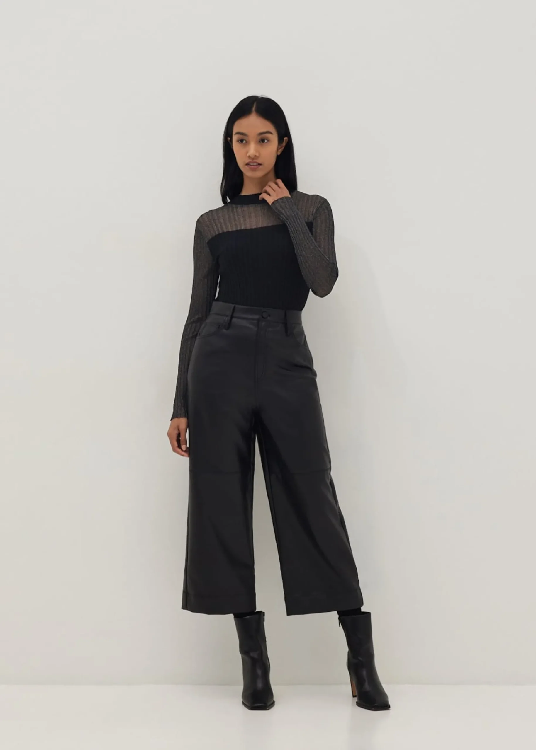 Sheer Glitter Ribbed Knit Top