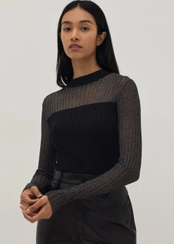 Sheer Glitter Ribbed Knit Top