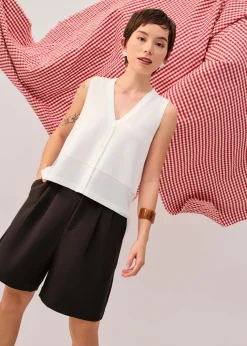 Sheer Knit Front Panel V-Neck Vest Top