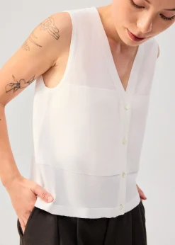 Sheer Knit Front Panel V-Neck Vest Top