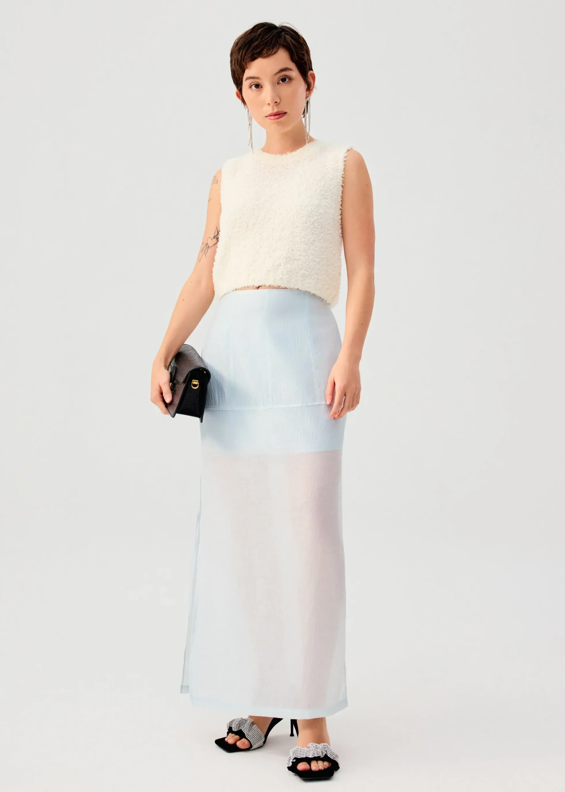 Sheer Lyocell Column Maxi Skirt