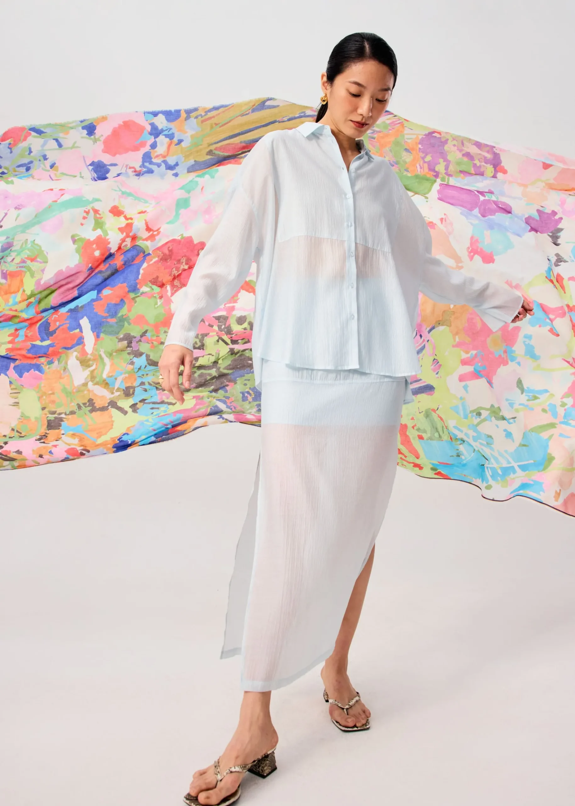 Sheer Lyocell Column Maxi Skirt