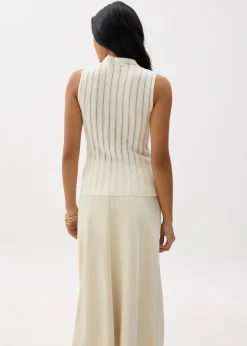 Sheer Mock Neck Fitted Knit Top