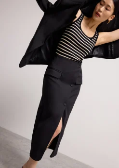 Shuri Asymmetric Front Slit Column Midi Skirt