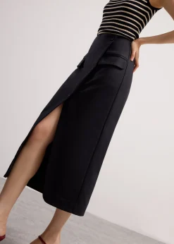 Shuri Asymmetric Front Slit Column Midi Skirt