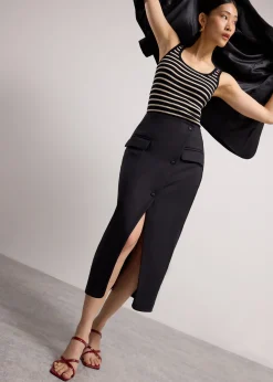Shuri Asymmetric Front Slit Column Midi Skirt