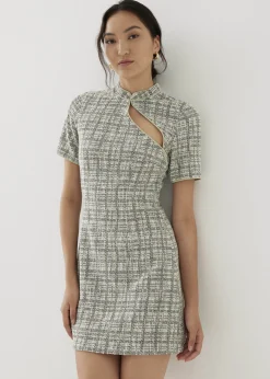 Sia Tweed Mandarin Collar Mini Dress